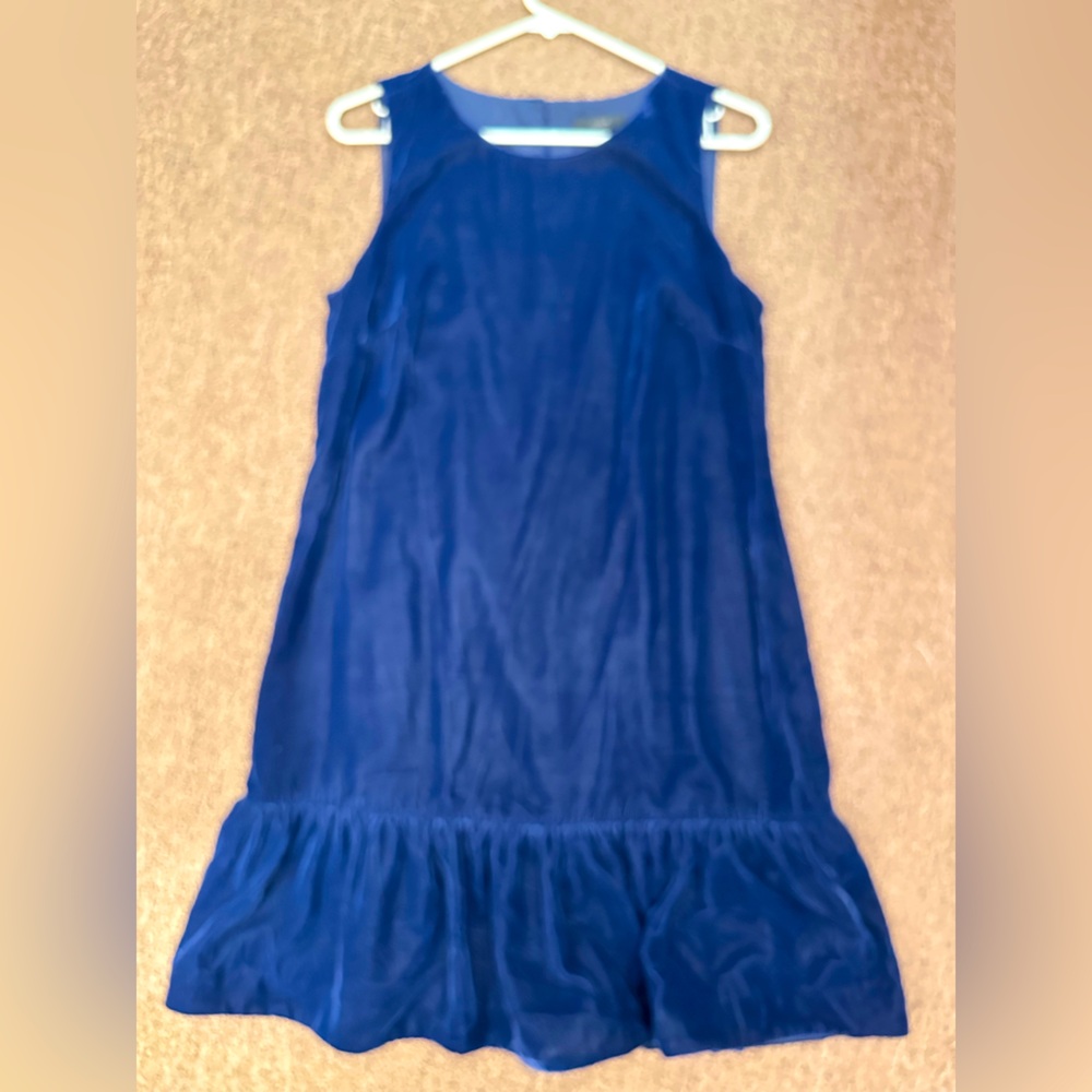 J Crew Blue velvet babydoll  midi dress size 8 ruffle sleeveless